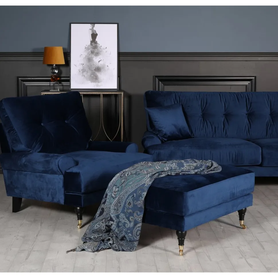 Adena Fotpall i mörkblå Sammet