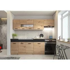 Alina komplett kök 240 cm - Artisan ek/mattsvart/mörkgrå