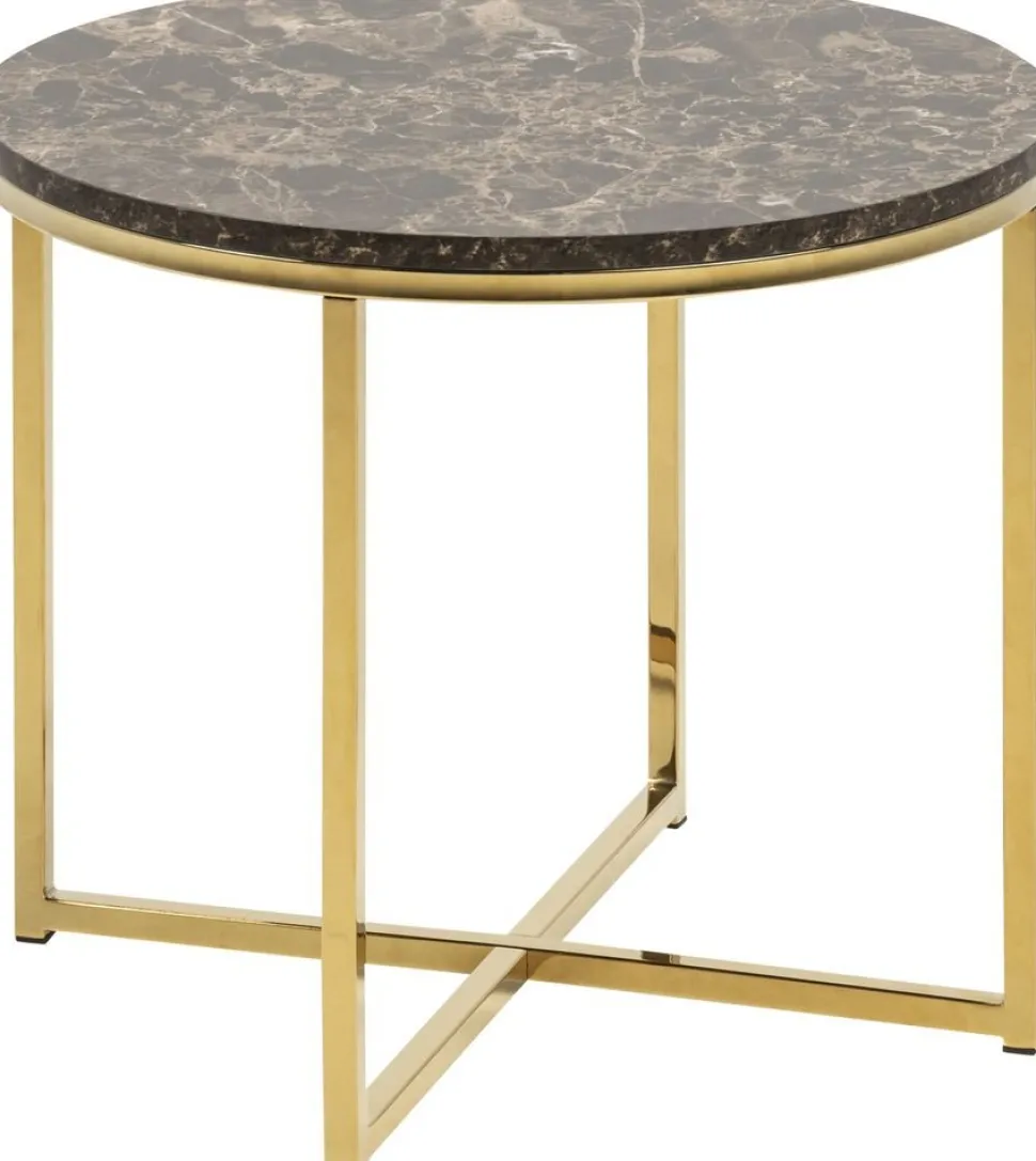 Alisma sidobord Ø50 cm - Brun marmor/guld