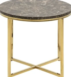 Alisma sidobord Ø50 cm - Brun marmor/guld