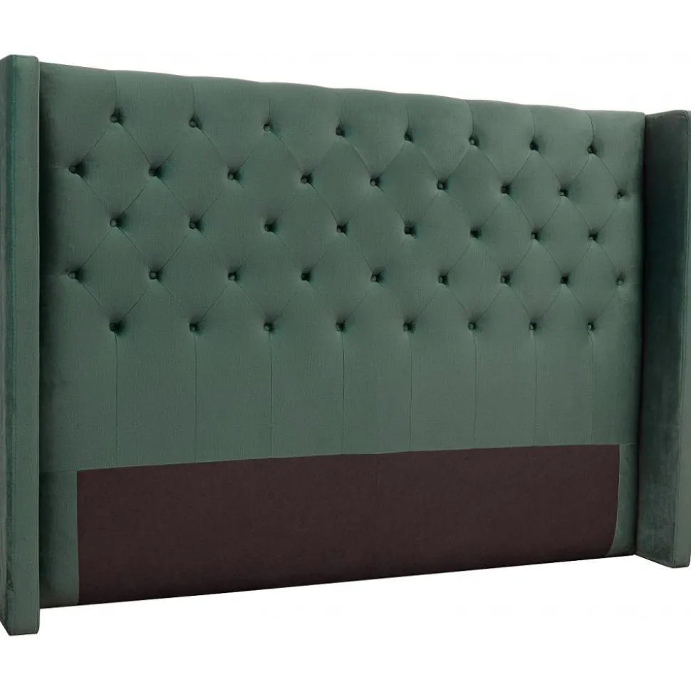 Almedal sänggavel med knappar (Smaragdgrön sammet) - Valfri bredd