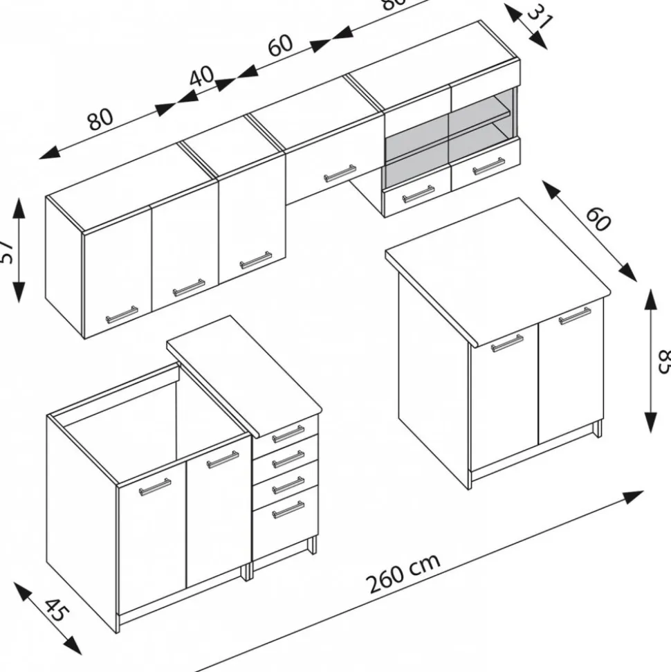 Amanda komplett kök 260 cm - Mörkbrun/wenge/granit