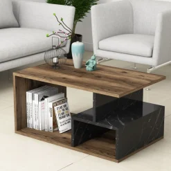 Arte soffbord 90 x 42 cm - Mörk valnöt/svart marmor + Möbeltassar