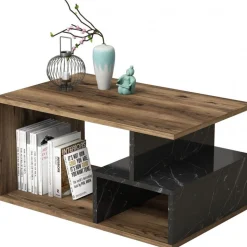 Arte soffbord 90 x 42 cm - Mörk valnöt/svart marmor