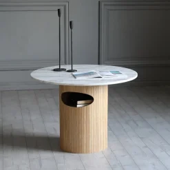 Arto runt soffbord höjd 60 cm - Whitewash / Vit marmor + Textilrengöring för möbler