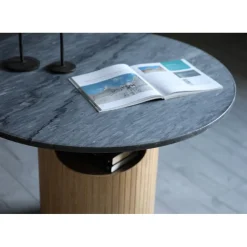 Arto runt soffbord höjd 60 cm - Whitewash / Grå marmor