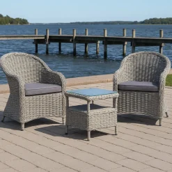 Balkongset; 2 stolar och bord 48 x 48 cm grå/rotting - Tor/Mercury