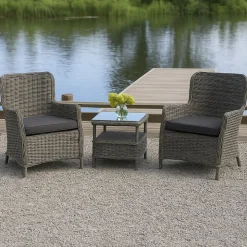 Balkongset med 2 stolar och bord 48 x 48 cm grå/rotting - Tor/Jacksonville