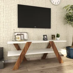 Basic TV-bänk - Vit/valnöt