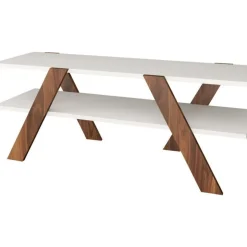 Basic TV-bänk - Vit/valnöt