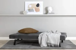 Bäddsoffa i mörkgrå sammet + Möbeltassar