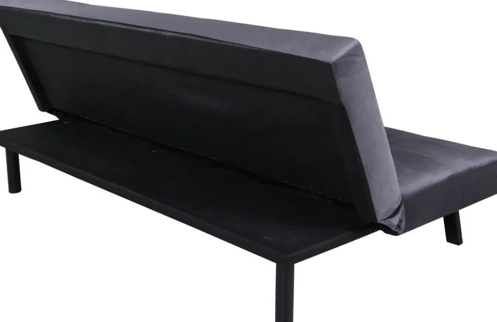 Bäddsoffa i mörkgrå sammet + Möbeltassar