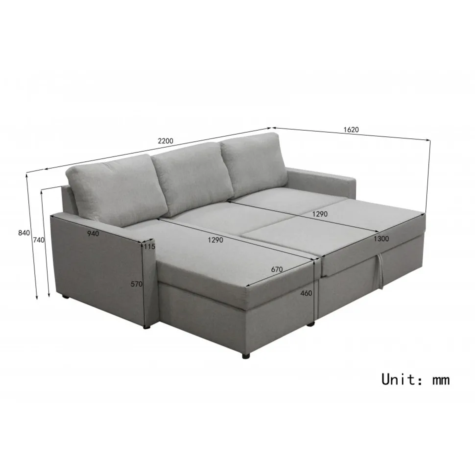 Bäddsoffa med förvaring 220 cm bred