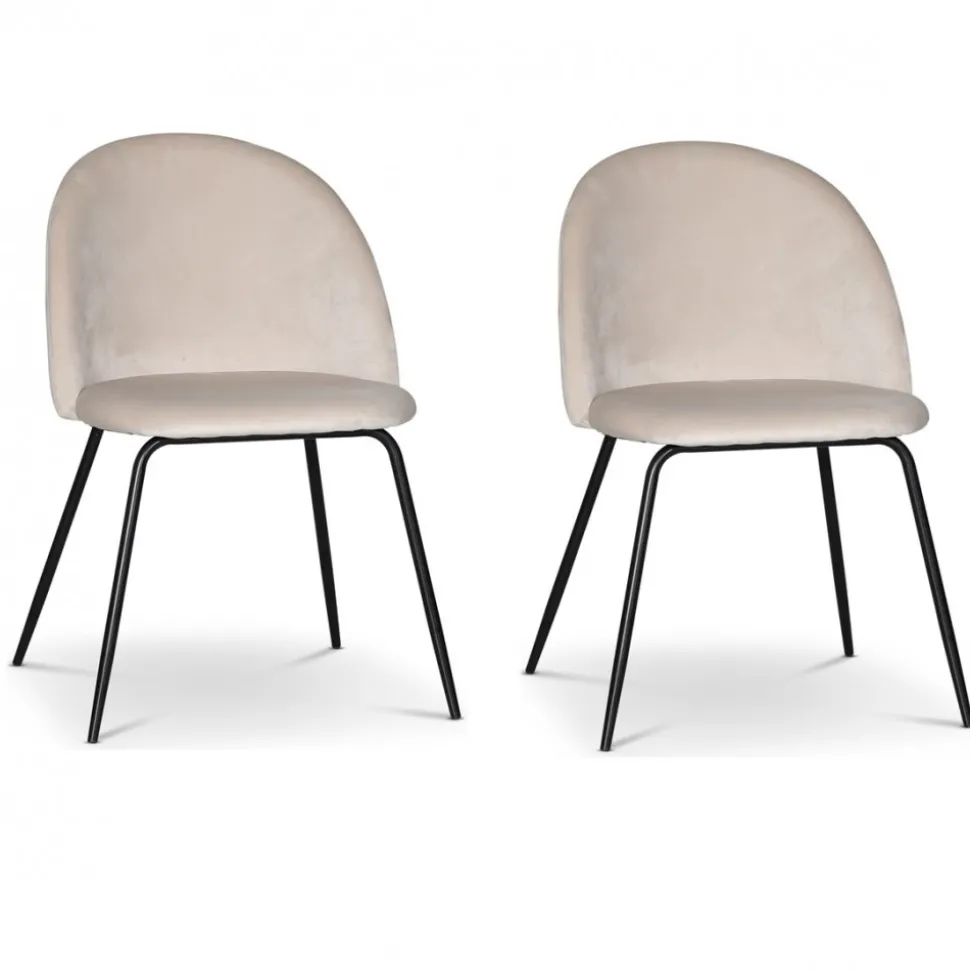 Beige stol i sammet med svarta ben - Astrid + Möbeltassar