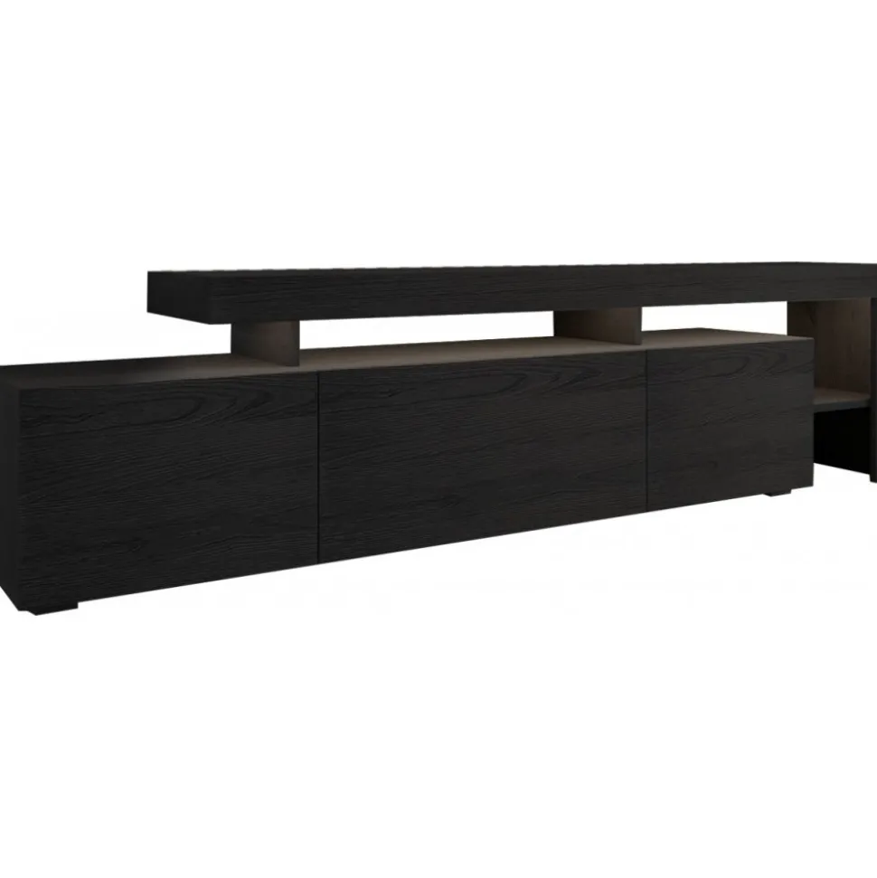 Beliz TV-bänk med LED-belysning - Svart trä