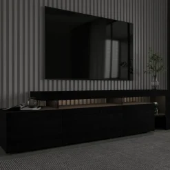 Beliz TV-bänk med LED-belysning - Svart trä