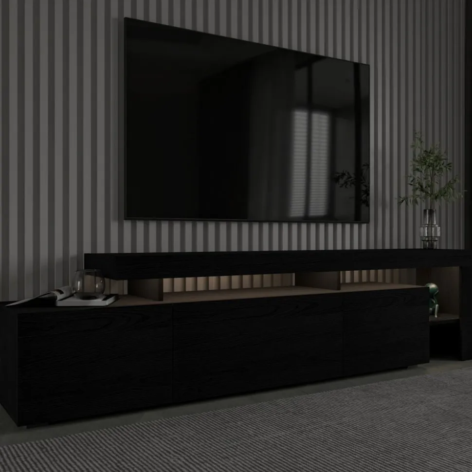 Beliz TV-bänk med LED-belysning - Svart trä