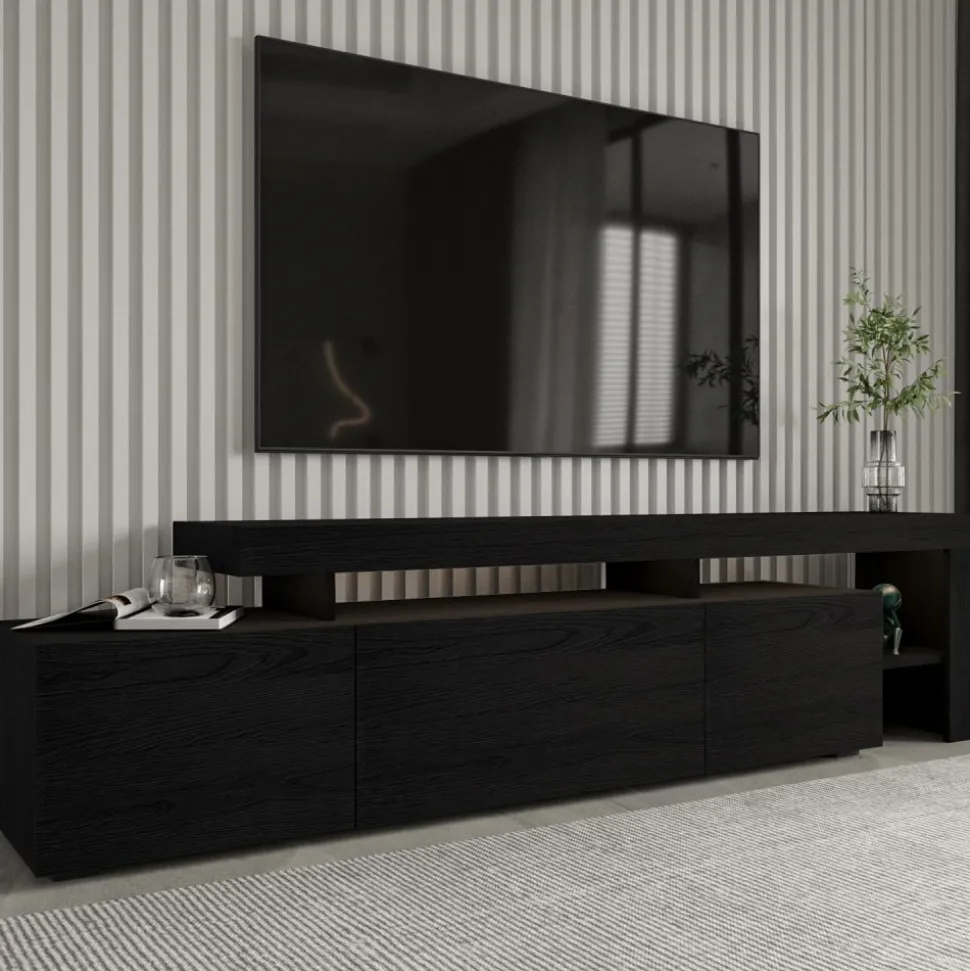 Beliz TV-bänk med LED-belysning - Svart trä