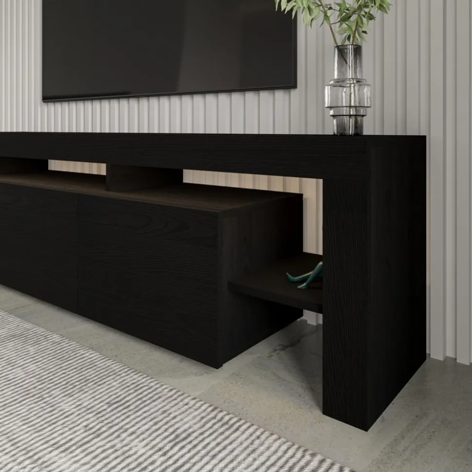 Beliz TV-bänk med LED-belysning - Svart trä