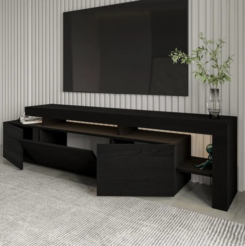 Beliz TV-bänk med LED-belysning - Svart trä