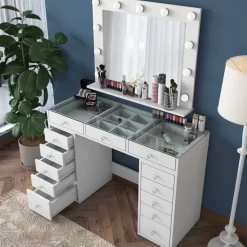 Bijou sminkbord med spegel 18 - 120 x 44,5 cm - Vit