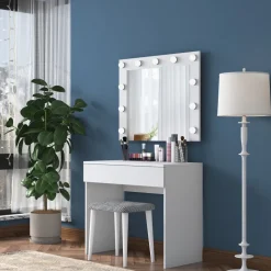 Bijou sminkbord med spegel och pall 21 - 90 x 45 cm - Vit