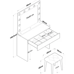 Bijou sminkbord med spegel och pall 21 - 90 x 45 cm - Vit