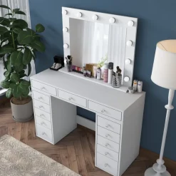 Bijou sminkbord med spegel 19 - 120 x 44,5 cm - Vit