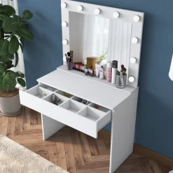 Bijou sminkbord med spegel 20 - 90 x 45 cm - Vit