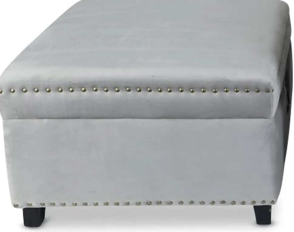 Birmingham 60x60 cm fotpall med förvaring - Beige sammet / Nitar