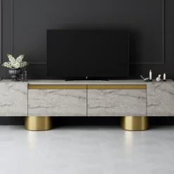 Bohem TV-bänk - Travertin/guld