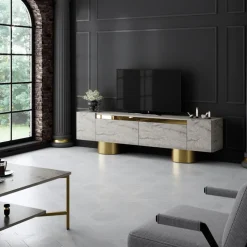 Bohem TV-bänk - Travertin/guld