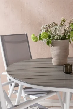 Break utematgrupp med 4 st Break stolar - Grå/Vit + Textilskydd för utemöbler