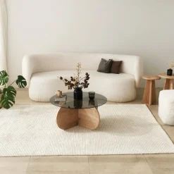 Bubbel soffbord Ø75 cm - Safir ek/rökglas