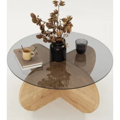 Bubbel soffbord Ø75 cm - Safir ek/rökglas