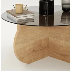 Bubbel soffbord Ø75 cm - Safir ek/rökglas