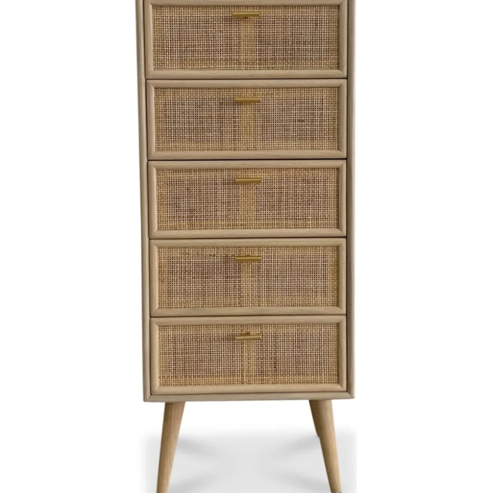 Byrå i rotting med 5 lådor - React + Möbeltassar