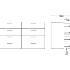 Byrå i valnöt med 8 lådor 140 cm bred
