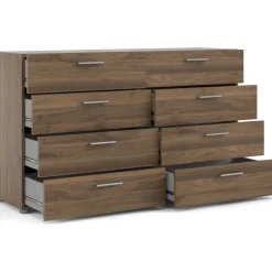 Byrå i valnöt med 8 lådor 140 cm bred + Möbeltassar