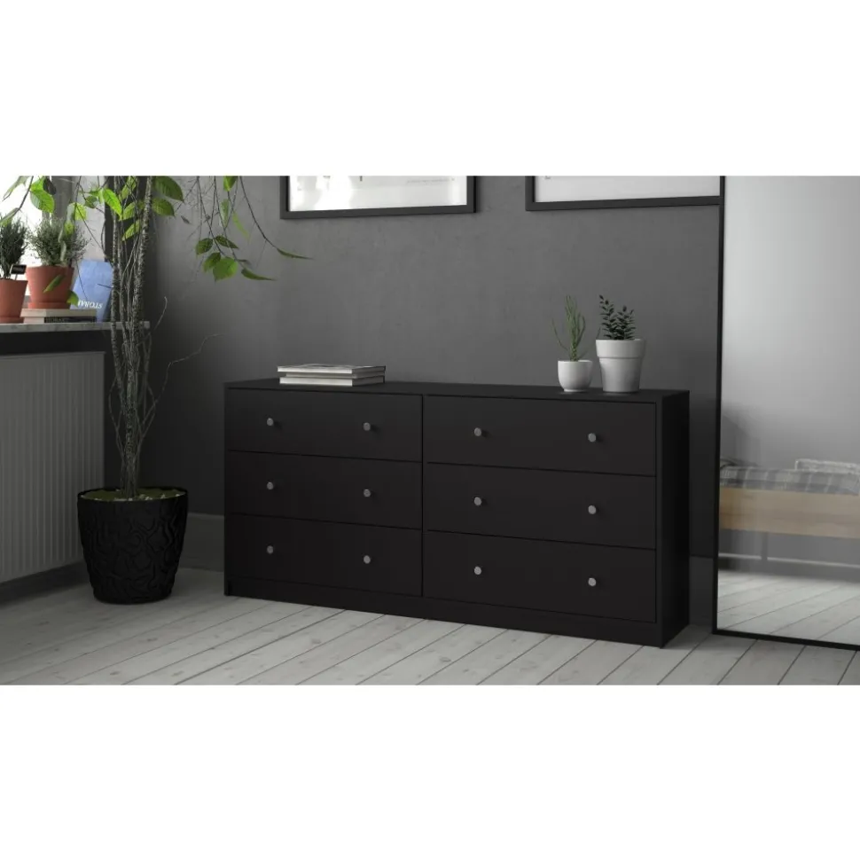Byrå svart 6 lådor 143 cm bred + Fläckborttagare för möbler