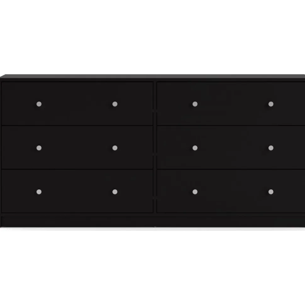 Byrå svart 6 lådor 143 cm bred + Möbeltassar
