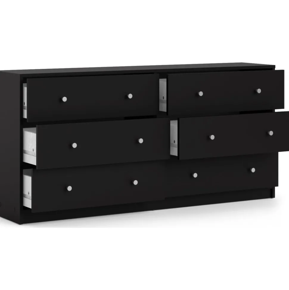 Byrå svart 6 lådor 143 cm bred + Möbeltassar