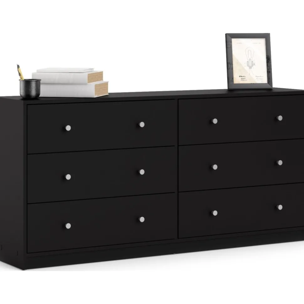 Byrå svart 6 lådor 143 cm bred + Möbeltassar