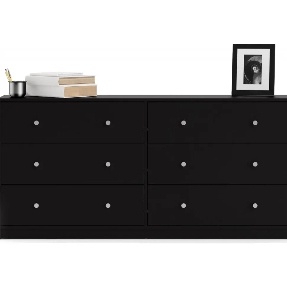 Byrå svart 6 lådor 143 cm bred + Möbeltassar