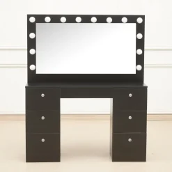 Caija svart sminkbord med belysning och kristall handtag