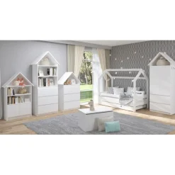 Casa vit barnsäng med utdragbar extrabädd 80x180 cm inklusive madrasser