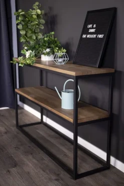 Charlotte avlastningsbord 110 x 30 cm - Svart/teakimitation