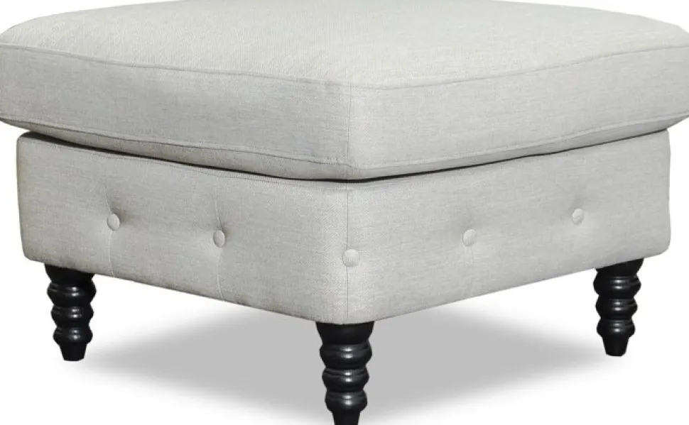 Chesterfield fotpall - Beige Linne + Möbeltassar