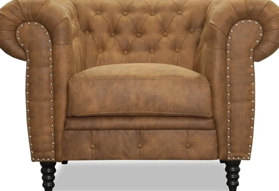 Chesterfield fåtölj - Cognac ecoläder