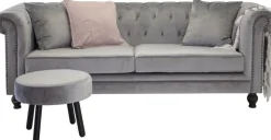 Churchill 3-sits chesterfieldsoffa - Ljusgrå sammet
